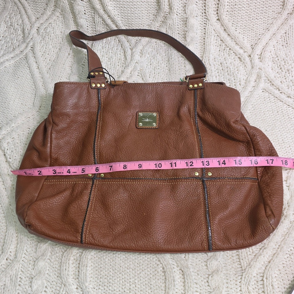 Liz & Co Leather Tote Bag Brown Pebbled Studded Women Large Good - Picture 9 of 10